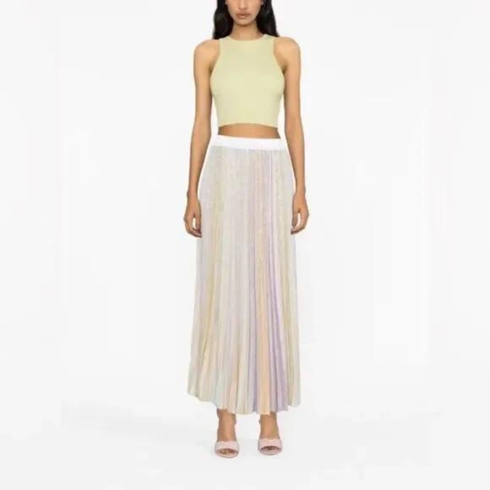 Missoni LONG SILK PLEATED STRIPED SKIRT Beige, Lilac Powder Blue